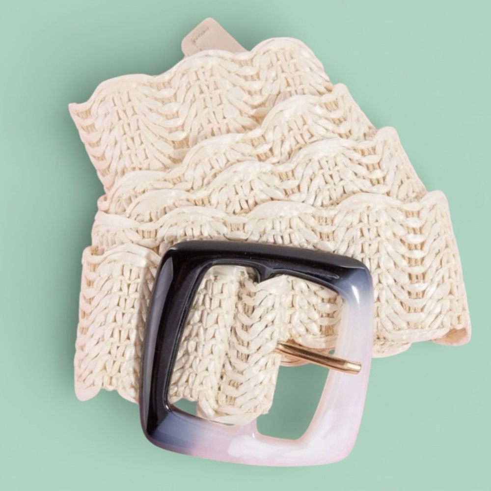 Dual Tone Buckle Boho Braided Belt - IVORY